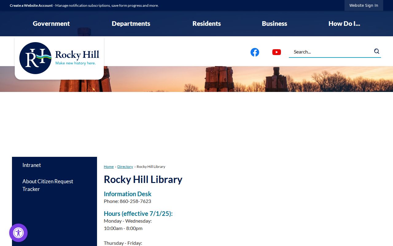 Rocky Hill city directory Cora J. Belden Library contact page