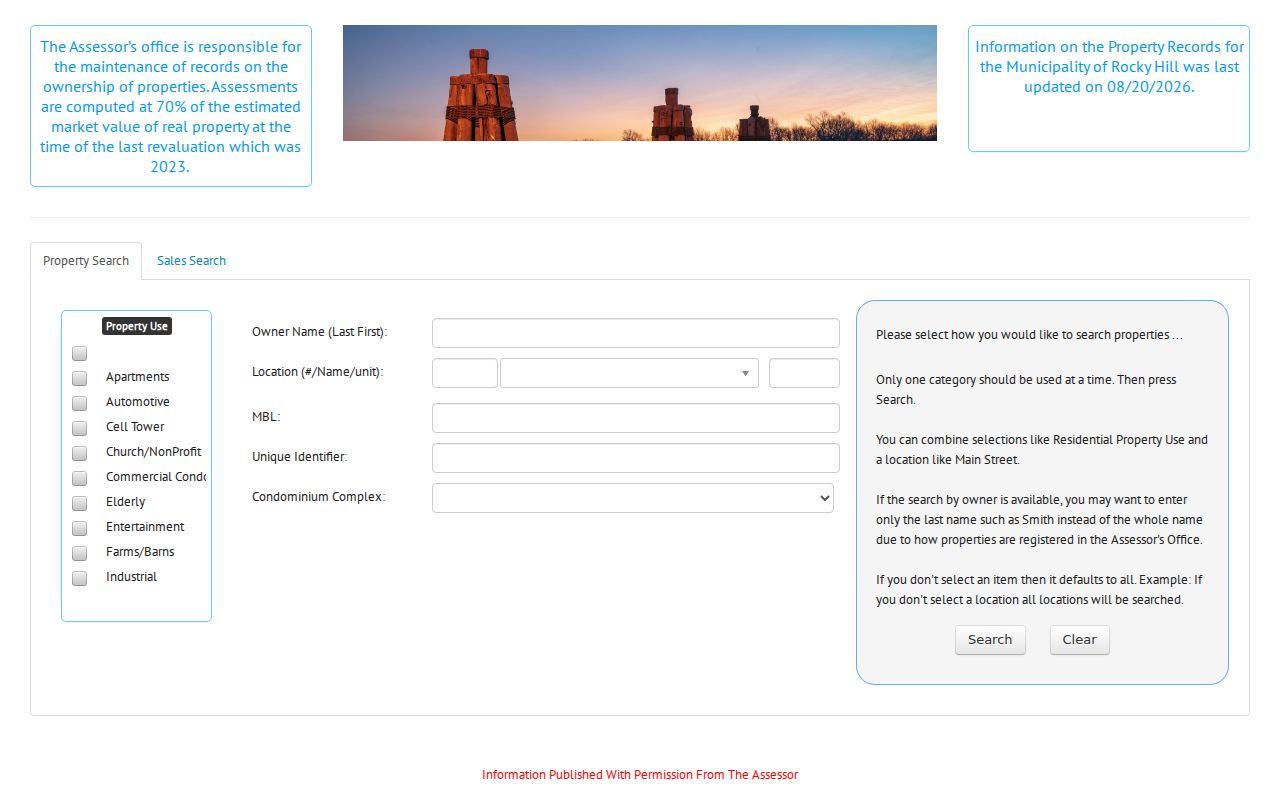 Rocky Hill residents directory property-card search fields