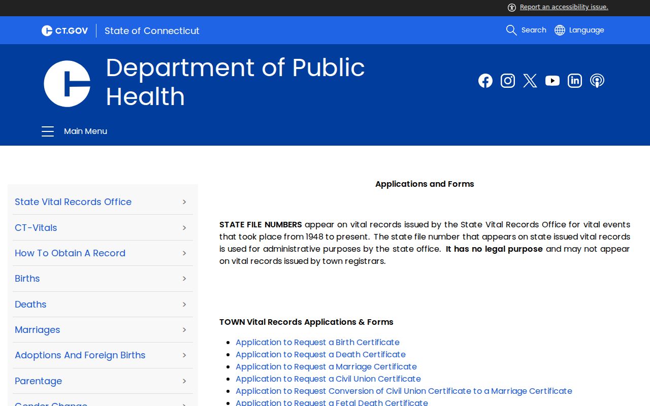 Rocky Hill resident lookup birth death marriage application fields