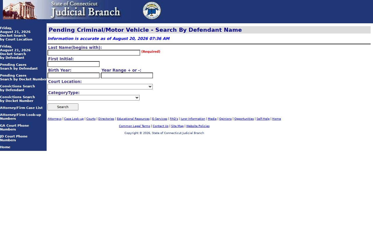 Rocky Hill resident lookup pending defendant-name docket fields