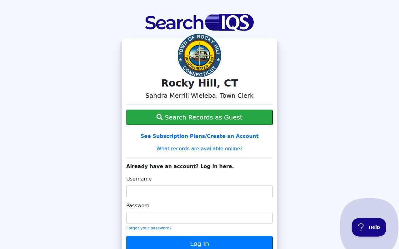 Rocky Hill street directory SearchIQS land-record index route