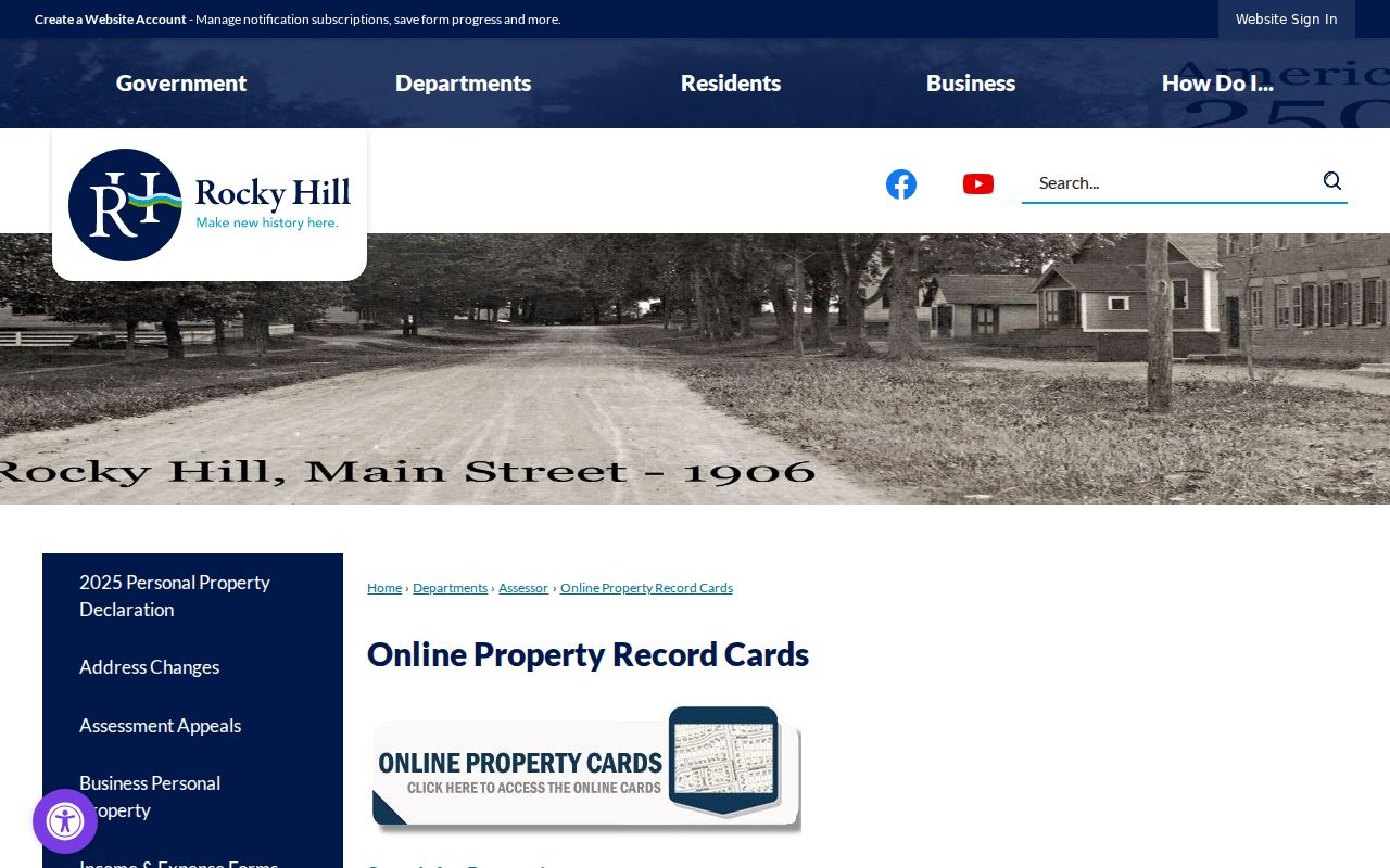 Rocky Hill street directory online property record card route